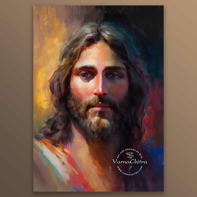 Jesus 11, Painterly Portrait of Jesus Christ by Biju, Varnachitra, Digital Download, High Quality, Large Size
