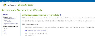 MSN Live Search Authenticate Site Page