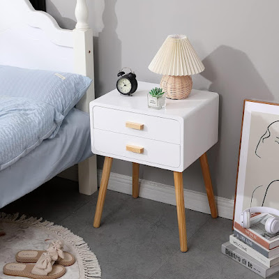 Mid-Century Modern Wood Storage Bedside Table