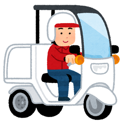 屋根付き三輪バイクに乗る人のイラスト