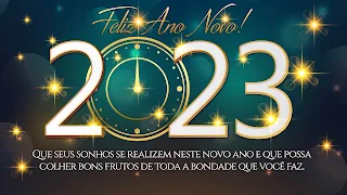 Feliz Ano Novo 2023 Fundo Brilhante com Relógio Dourado