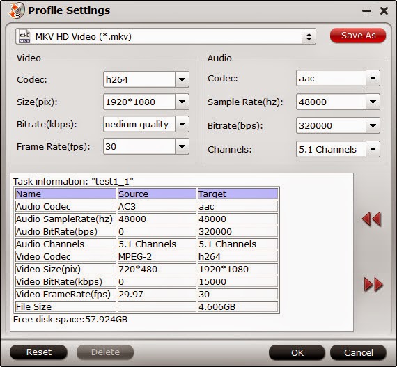 HD MKV video settings