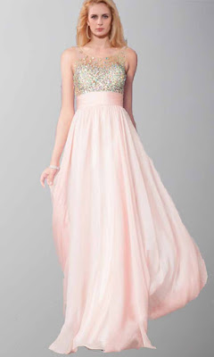 Blush Pink Prom Dresses with High Illusion Neckline