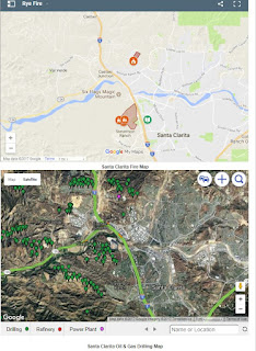 Map of Rye Fire in Santa Clarita Near Six Flags & Oil & Gas Wells