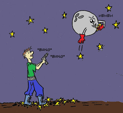 A boy literally shooting at the moon