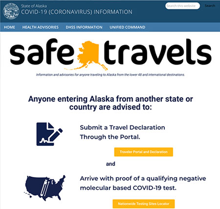 Travel restrictions to Alaska currently require a plan and test (Source: covid19.alaska.gov)