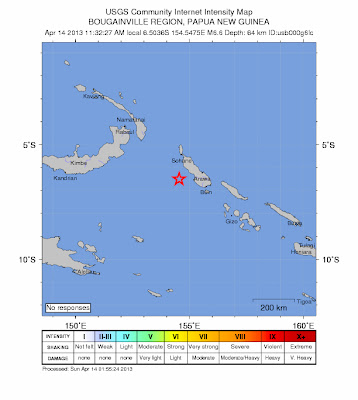 Epicentro terremoto 6,6 grados, Papúa Nueva Guinea, 14 de Abril de 2013
