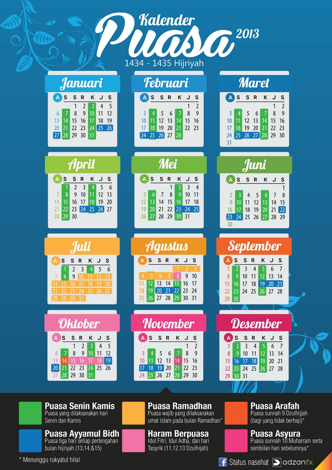 Jadwal / Kalender Puasa Sunnah Tahun 2013 Ukuran Besar