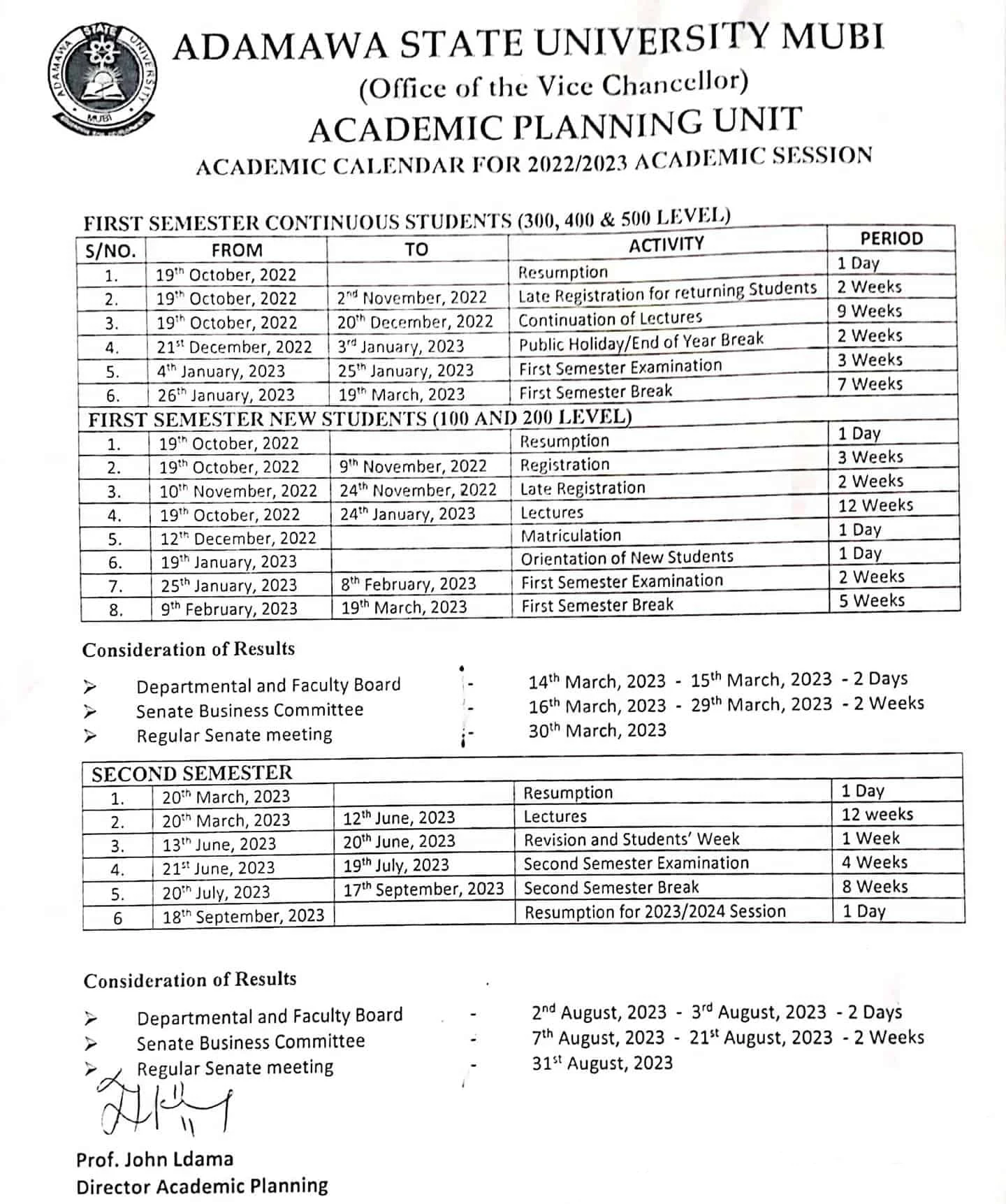 ADSU Revised Academic Calendar