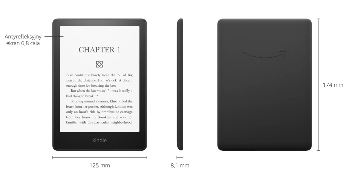 Kindle Paperwhite 5 – tył, front obudowy oraz wymiary