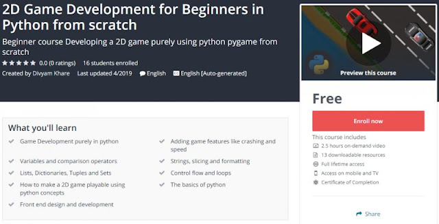 [100% Free] 2D Game Development for Beginners in Python from scratch