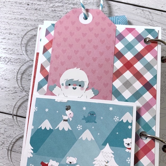 Christmas winter scrapbook album with a yeti, polar bears, and mountains