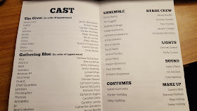 a copy of the cast lists for The Giver and Gathering Blue performed by Franklin High School