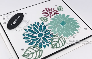 Linda Vich Creates: Glimmery Goodness From Sale-A-Bration. Stylish Stems combines with the Sale-A-Bration freebie Glimmer Paper in this floral birthday card.