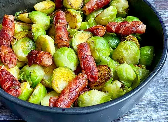 Sauteed Brussels sprouts with bacon.