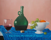 Above is my finished stilllife painting of wine and wineglass with fruit, . (still life wine and fruit finished wm)