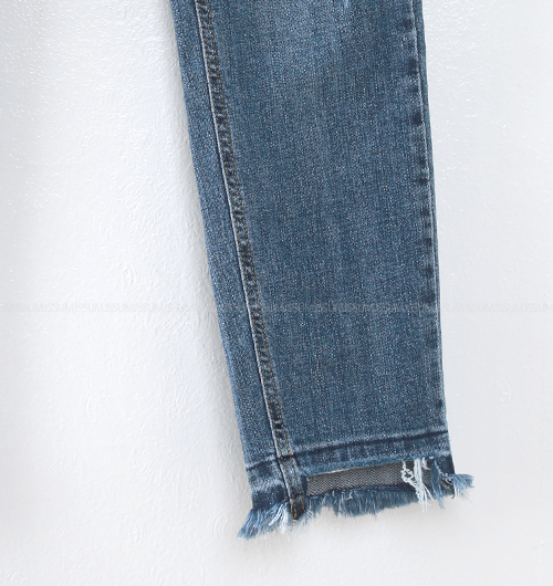 Asymmetrical Raw Hem Distressed Jeans