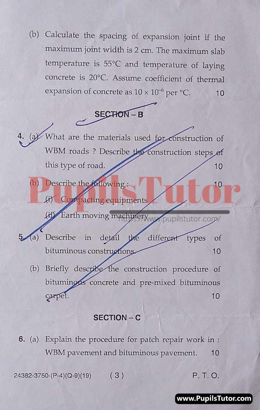 Free Download PDF Of M.D. University B.Tech (Civil) Sixth Semester Latest Question Paper For Transportation Engineering Subject (Page 3) - https://www.pupilstutor.com