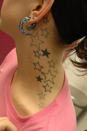 3 star tattoo on neck. Stars Tattoos Designs On Neck.