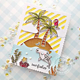 Sunny Studio Stamps: Frilly Frames Stripes Dies Catch A Wave Dies Sending Sunshine Slice Of Summer Summer Themed Cards by Franci Vignoli and Mona Toth