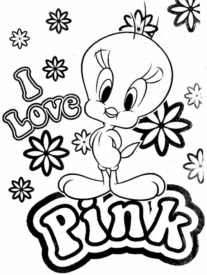 "I LOVE PINK" Tweety Coloring Pages