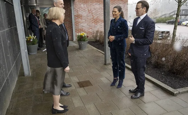 Crown Princess Victoria wore a navy-cord tuva suit by Dagmar. Af Klingberg Rakel navy suade boots. Ebba Brahe Duchess earrings