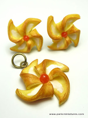 Pinwheel Danish Pastry Earrings and Pendant