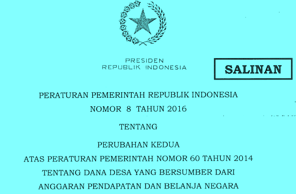 PERATURAN PEMERINTAH PP NOMOR 8 TAHUN 2016 TENTANG DANA DESA