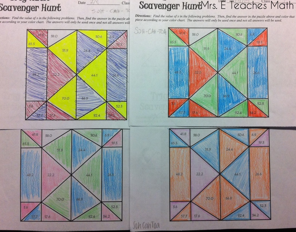 Trig Scavenger Hunt Mrs E Teaches Math