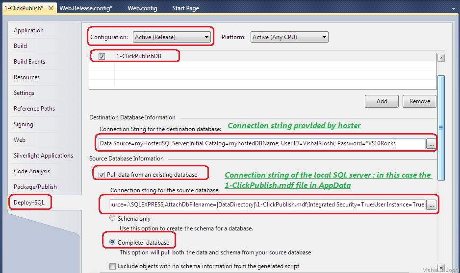 Deploy SQL tab