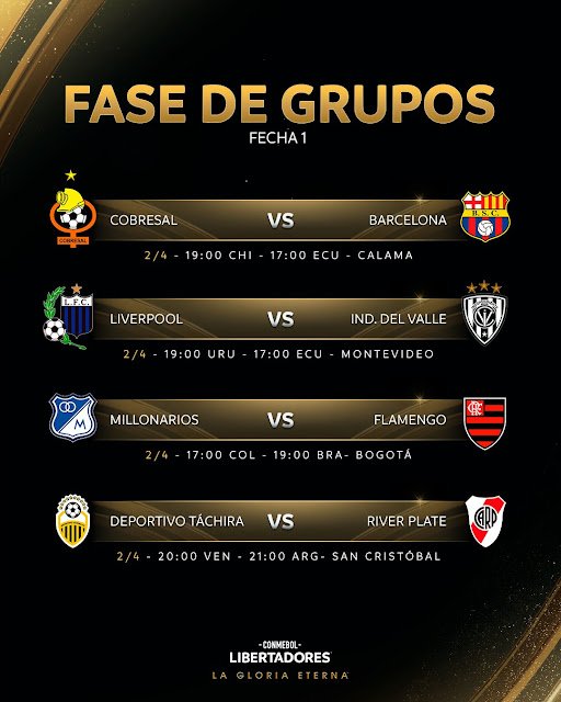 Fixture Fecha 1 Fase de Grupos Copa Libertadores 2024