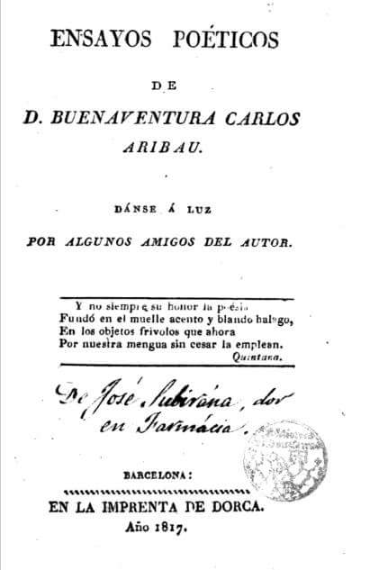 D. Buenaventura Carlos Aribau, 1817, ensayos poéticos
