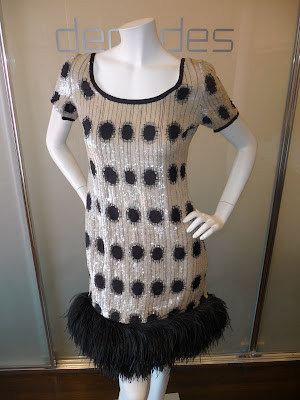 black and white dress. Bill Blass lack embroidered