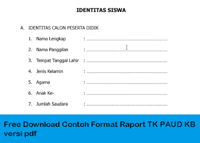 Free Download Contoh Format Raport TK PAUD KB versi pdf 