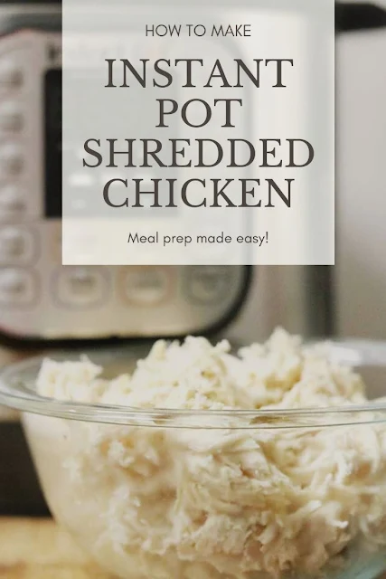 How to make shredded chicken in the Instant Pot. Use the shredded chicken for dinner or freeze for later as part of your meal prep. Use fresh, thawed, or frozen chicken to make this easy instapot chicken. Make it seasoned or plain, depending on what you're using it for. Use broth if you want or use no broth and add water.  This quick and easy recipe makes moist shredded chicken for meals. #instantpot #chicken #shreddedchicken