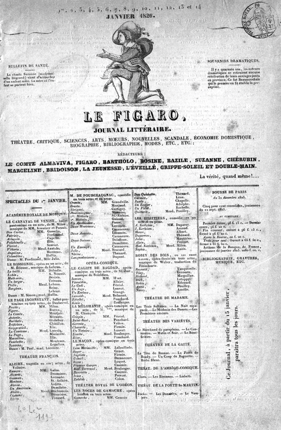 Le Figaro, front page of the first issue 1826