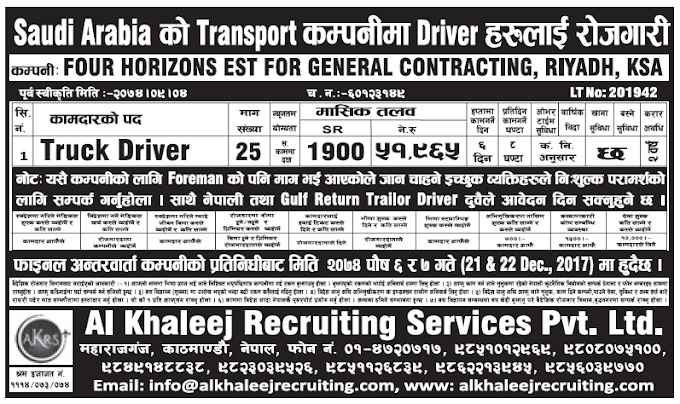 Jobs in Saudi Arabia for Nepali, Salary Rs 51,965