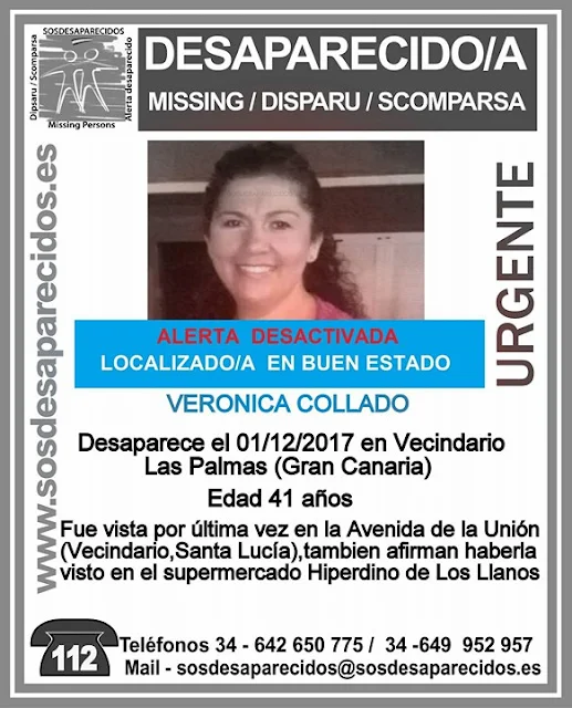 Localizada Buen estado mujer desaparecida Vecindario  Verónica Collado