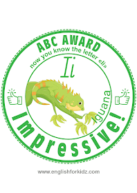 Printable award for ABC learning -- letter i is for iguana