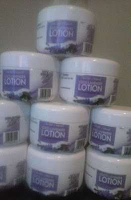 all natural ingredients including Coconut oil beeswax, and lavender plant material and essential oils