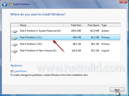 Select Partition Cara Reinstall Windows 7 Tanpa Format Hard Drive