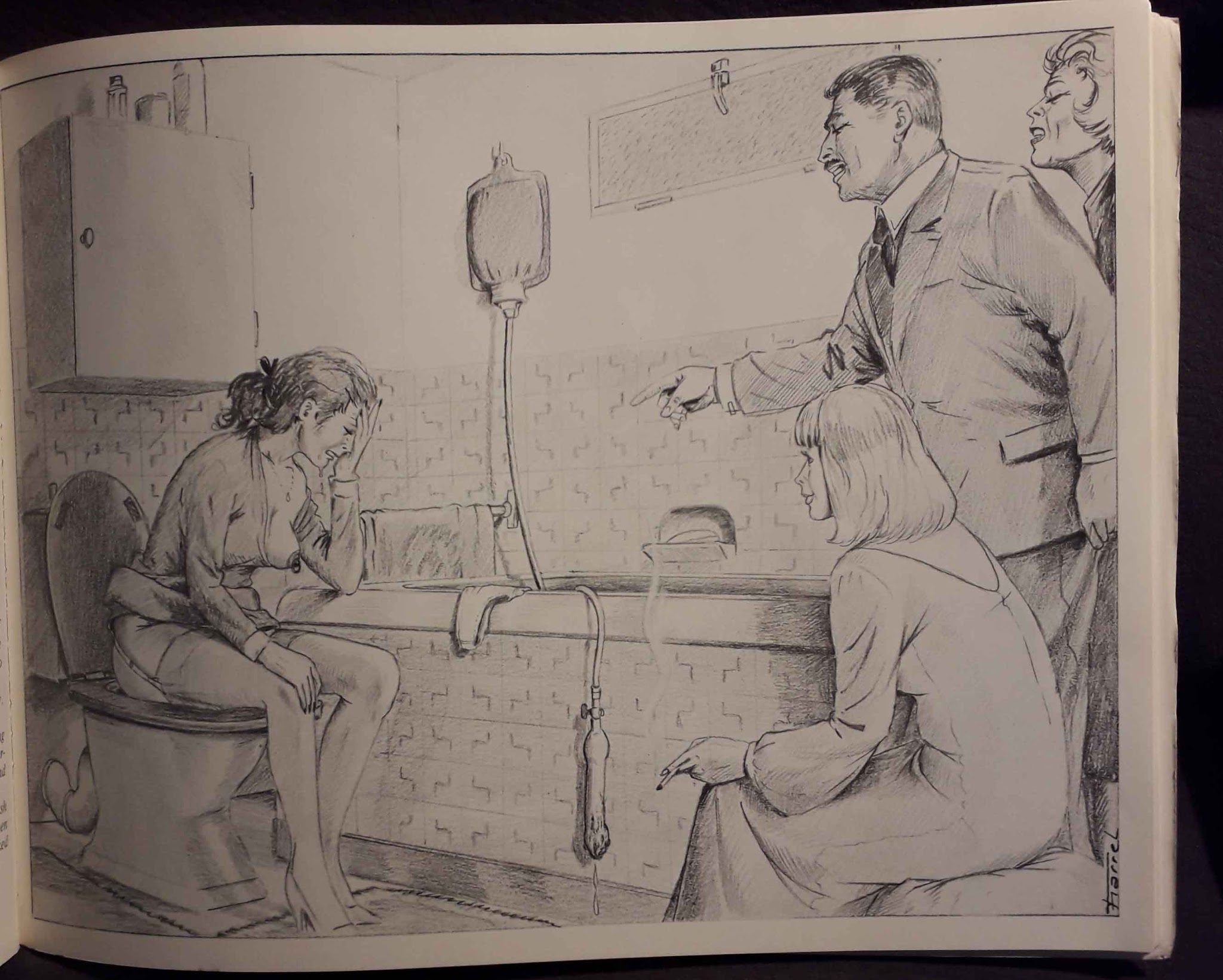 Femme soumise à un lavement, un dessin de Joseph Farrel