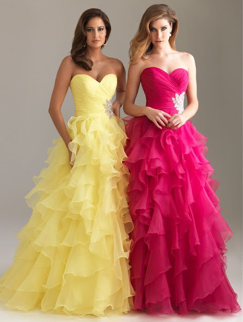gorgeous sweetheart crystal ball gown ruched ruffled organza red yellow strapless long prom dresses