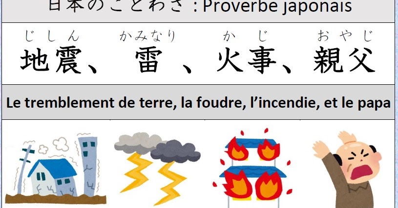 Japonais Kanji 日本語 漢字 Expression Japonaise 地震 雷 火事 親父 じしん かみなり かじ おやじ