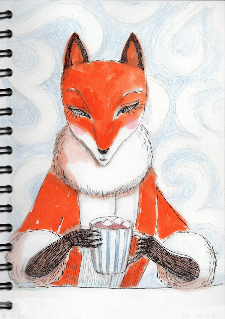Aide Leit-Lepmets #scbwiArtober2024 #haapsalu #cacoa cup mug foxes #werefox drawing art illustration sketchbook
