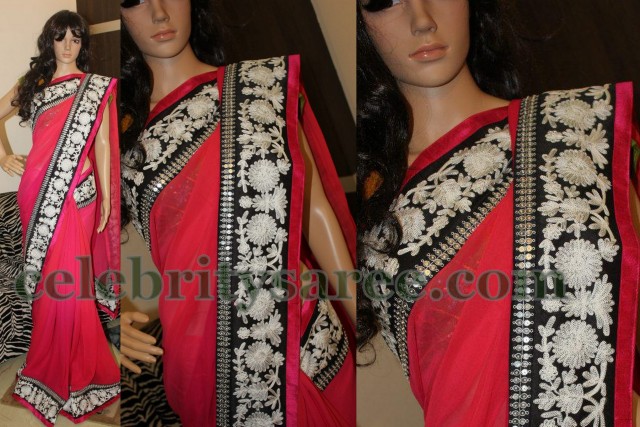 Designer Border Pink Saree