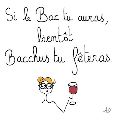 agathe, albane devouge, bac, bacchus, bachelier, bravo, dessin, fête, fêter le bac, fêter son bac, humour, illustration, illustratrice, jeunesse, lycée, réussir son bac, trinquer, verre de vin, vin, être jeune bachelier, avoir son bac du premier coup, porter un toast