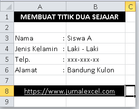 Cara Membuat Titik Dua Sejajar dan Rapih Dalam Excel - JurnalExcel.com