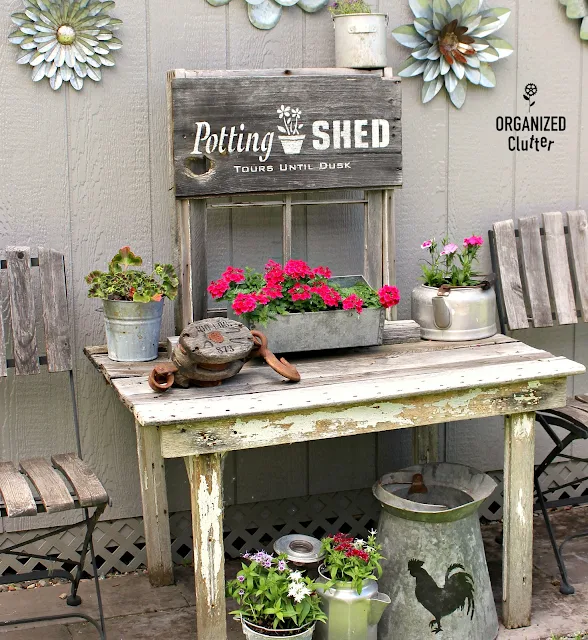 More Garden Junk Stencils #oldsignstencils #stencil #junkgarden #gardenjunk #galvanized #flowergarden #containergarden #signs #rusticgarden