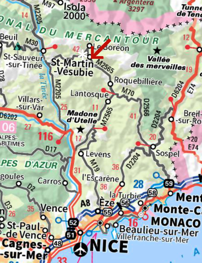 Saint-Martin-Vésubie location La Colmiane marked with asterisk